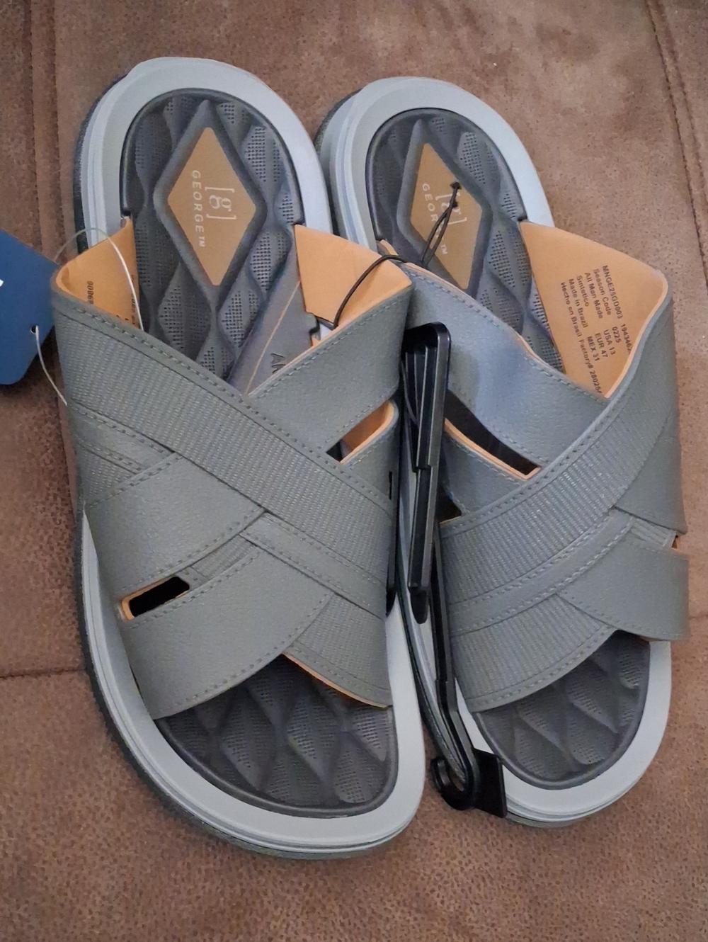 George Men's Grey Crisscross Slide Sandals Size 13